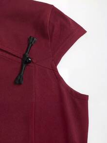 Sweetra Women's Black Mandarin Collar Button Design Slit Fitted Retro New Chinese Style T-Shirt - Burgundy - View 6
