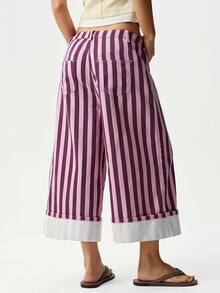Bohemela Casual Woven Striped Loose 7/8 Pants - Multicolor - View 6
