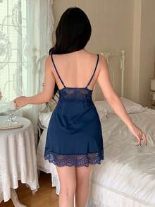 SHEIN 女士性感蕾丝吊带睡裙 - 藏蓝色 - 查看 2