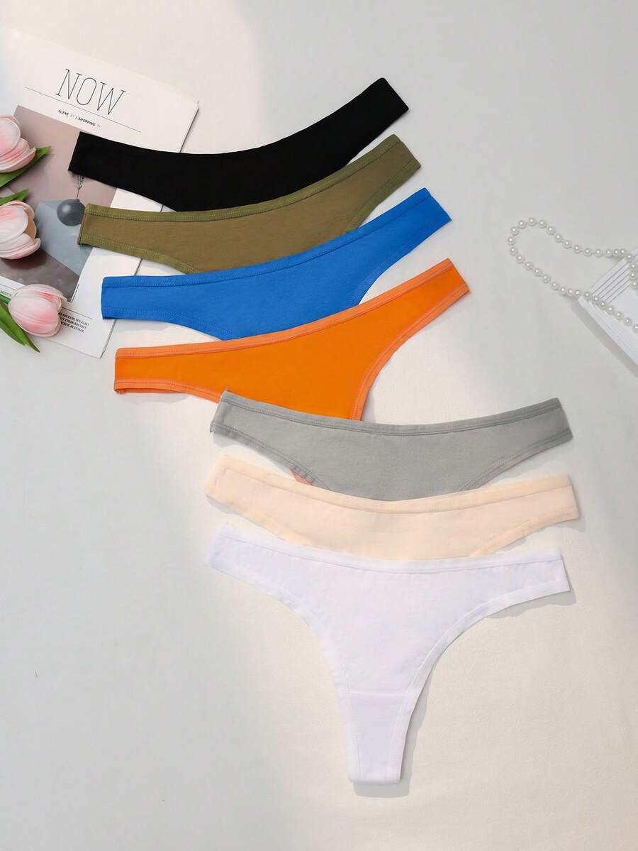 SHEIN 7 chiếc/gói, quần lót tam giác nữ màu trơn, kiểu dáng thường ngày. - Nhiều màu - Xem 1