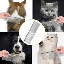1PC, Stainless Steel Pet Grooming Comb, Long Thick Hair Removal Brush, Specially Designed For Dogs And Cats. Easily Untangles Hair Knots, Gently Removes Loose Undercoat Hair, Also Can Be Used As A Flea Comb. - Silver - View 4