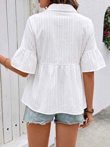 SHEIN Holidaya Cotton Embroidered Shirt, Open Front Shirt, Cotton Embroidered Placket Shirt, Casual Shirt - White - View 2