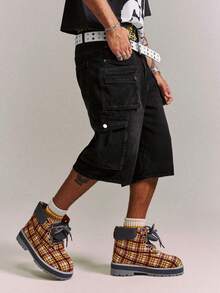 CRAVYNX Quần jeans nam ống rộng lửng, có túi và cúc, kiểu dáng casual, thích hợp cho đi làm và đi chơi. - màu đen - Xem 4