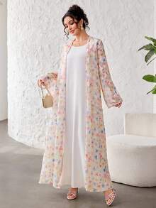 Yasmyna Elegant Floral Patchwork Long Sleeve Loose Abaya Dress For Women - Multicolor - View 7