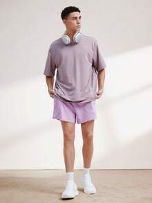 Driftmere Men Casual Versatile Solid Round Neck T-Shirt, Drop Shoulder Tee Men - Dusty Purple - View 3