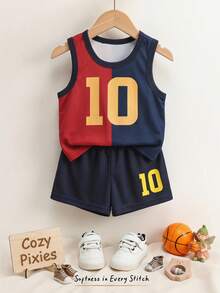 Cozy Pixies Bộ đồ thể thao 2 món cho bé trai/bé gái, áo thun không tay và quần short kẻ sọc đỏ xanh, phù hợp với đội Barcelona, thích hợp cho mùa xuân/hè, mặc trong nhà, ngoài trời, hàng ngày, chơi thể thao, dự tiệc, chụp ảnh, kỳ nghỉ, thi đấu. Bộ đồ 2 món dễ thương phối màu tương phản cho trẻ em, áo tank top và quần short, thích hợp cho mùa xuân/hè. - Nhiều màu - Xem 7