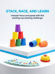 MINKOJA MINKOJA Juego de apilamiento de vasos, juego de competencia de rompecabezas de mesa, entrenamiento educativo temprano para el reconocimiento de colores, entrenamiento del pensamiento lógico, juguete interactivo de apilamiento de vasos, regalo de fiesta para niños y niñas - Multicolor - Ver 1