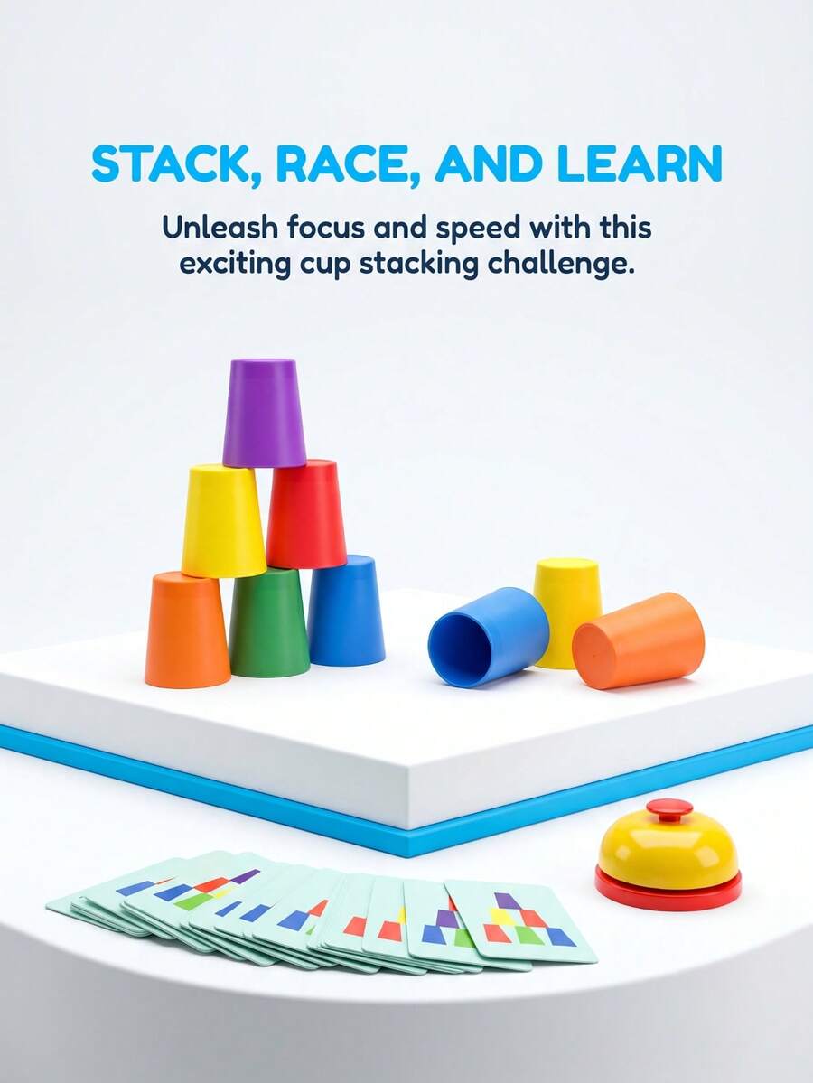 MINKOJA MINKOJA Juego de apilamiento de vasos, juego de competencia de rompecabezas de mesa, entrenamiento educativo temprano para el reconocimiento de colores, entrenamiento del pensamiento lógico, juguete interactivo de apilamiento de vasos, regalo de fiesta para niños y niñas - Multicolor - Ver 1