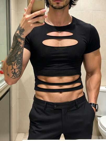 Manfinity Dauomo 男士镂空性感修身T恤