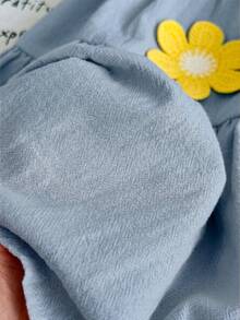 SHEIN Young Girl Woven Textured Floral Solid Color Camisole Dress - Baby Blue - View 6