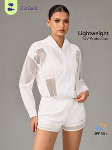 OutZeal Women Sun-Proof Jackets Workout Gym UV Protection Back Mesh Panel Hood Outdoor Tops - White - View 11