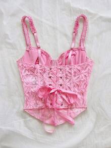 Soleia Women's Lace Sexy Sheer Fishbone Back Camisole,Summer Top - Pink - View 2