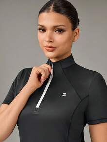 OutZeal Kaos Olahraga Wanita Hitam untuk Gym, Golf, Musim Panas, Perlindungan UV UPF50+, Sentuhan Dingin, Bagian Depan Setengah Resleting, Lengan Pendek - Hitam - View 9