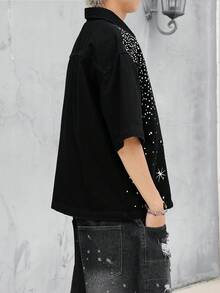 Manfinity EMRG Elegante top corto de mezclilla con estampado de gota estrellada - Negro - Ver 6