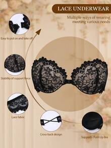 DesireSculpt Strapless Non-Slip Underwire Push-Up Bra, Front Closure, Suitable For Small Bust, Comes With Invisible Shoulder Straps, Versatile Wearing - Multicolor - View 3