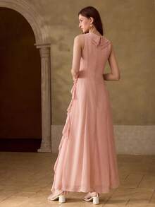 MOTF PREMIUM VESTIDO ELEGANTE DE MUJER CON VOLANTES LARGOS EN EL BAJO, PRIMAVERA/VERANO - Rosa - Ver 4
