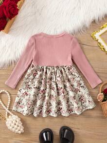 SHEIN Đầm dệt kim đơn sắc cổ tròn phối hoa cho bé gái, kiểu dáng thường ngày. - Nhiều màu - Xem 2