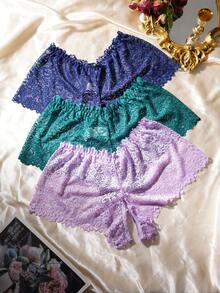 SHEIN Bộ 3 chiếc quần lót ren gợi cảm cỡ lớn, hở đáy. - Nhiều màu - Xem 3