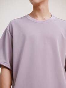 Driftmere Men Casual Versatile Solid Round Neck T-Shirt, Drop Shoulder Tee Men - Dusty Purple - View 4