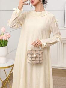 Yasmyna Vestido elegante de estilo árabe con decoración de lazo de unicolor para mujer - Amarillo - Ver 9
