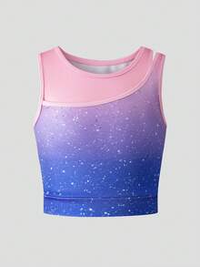 SHEIN Young Girl Contrast Color Round Neck Tank Top And Shorts Sportswear Set - Multicolor - View 3