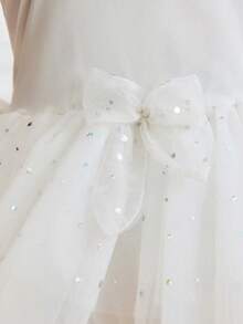 SHEIN Vestido de leotardo de baile de manga volante de encaje sin mangas blanco para niñas, verano - Blanco - Ver 3