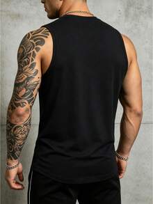 GymBeat Áo tank top nam không tay in họa tiết sọc tương phản, thích hợp cho tập thể dục, chạy bộ, tập bóng rổ. - màu đen - Xem 2