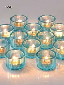 4 Packs Clear Glass Votive Candle Holders, Vintage Candle Holder For Floating Candle, Tealight Candle Holder For Table Centerpieces Home Bridal Shower Birthday Christmas Wedding Party Table Decoration, Gifts - multicolor - View 12