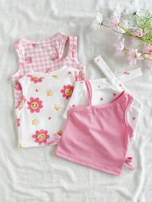 SHEIN Playful Pals Set de 4 piezas de tops de tirantes de unicolor y colorido para bebés niñas, para el verano - Multicolor - Ver 2