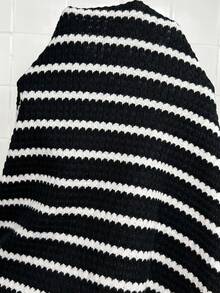 SHEIN Maternity Striped Contrast V-Neck Short Sleeve Casual Vacation Dress World Cup - Black - View 9