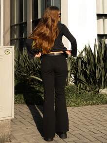Vivi Wanderley Women's Tight Fit Low Waist Black High Stretch Flare Jeans Casual - Black - View 2