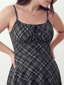 Solavibe Elegant Black And White Summer 1950s Vintage Plaid Mini Dress For Women,Sweetheart Neck Spaghetti Strap Beach Holiday Vacation Picnic Sun Dresses - Grey - View 5