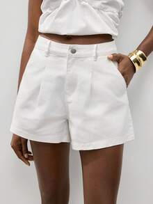 Maija Women's Casual Versatile Solid Color Denim Shorts, Summer Jorts - White - View 1
