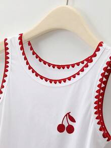 Sundraya Áo hai dây nữ thêu họa tiết quả anh đào, áo tank top nữ thêu viền vỏ sò thời trang. - trắng - Xem 5