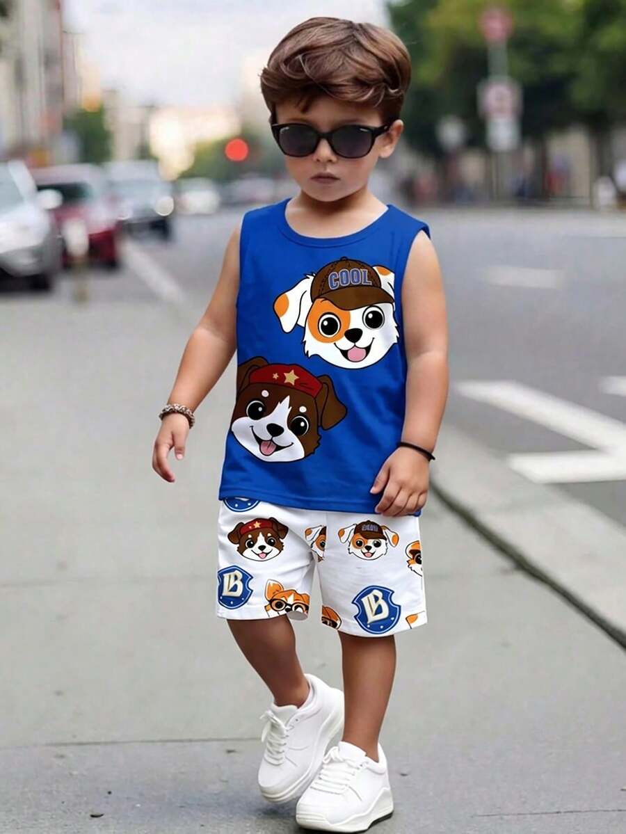 Bộ 2 món đồ mặc nhà tay ngắn kiểu tối giản cho bé trai, thích hợp cho mùa xuân/hè.