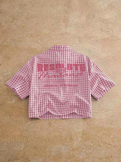 Manfinity VCAY Casual overhemd met korte mouwen, enkelvoudige rij knopen, voor heren, met letter- en ruitprint.