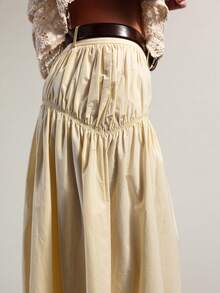Rouah Women's Solid Color Butter Yellow Pleated Casual Versatile Date & Day Skirt Perfect For Summer - Yellow - View 5