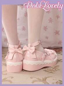 Dola Lovely Giày nữ, kiểu Mary Jane màu hồng với nơ 3D trang trí và khóa kim loại, thích hợp cho phong cách Lolita, dự tiệc sinh nhật hoặc JK Wear. - Nơ bướm màu hồng - Xem 5