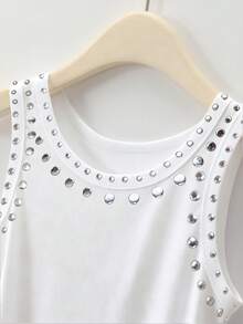 Rovax Áo tank top nữ phong cách đường phố đính sequin và sequin, áo crop top thời trang. - trắng - Xem 6