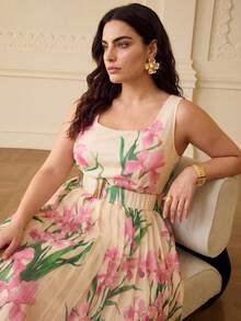 ZEYLAH ELEGANT PLUS SIZE WOMEN IRIS FLOWER PRINT LONG DRESS - Multicolor - View 4