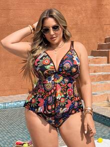 Swim Lushoire Bộ đồ bơi tankini 2 món nữ size lớn họa tiết hoa cho mùa hè đi biển nghỉ dưỡng - Nhiều màu - Xem 4