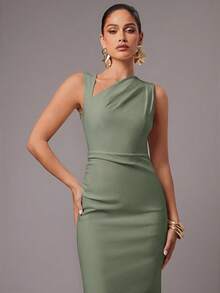 Silquee Women's Solid Color Elegant Waist Cinched Long Party Dress,Dresses For Women Summer - Mint Green - View 4