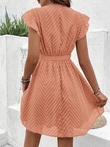 SHEIN Frenchy Đầm nghỉ mát tay bồng phối ren tương phản dành cho nữ - Màu Cam cháy - Xem 2