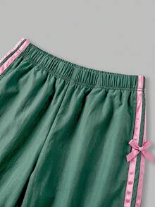 少女系带蝴蝶结装饰宽松黑色休闲裤，百搭街头风 - 綠色 - 查看 5