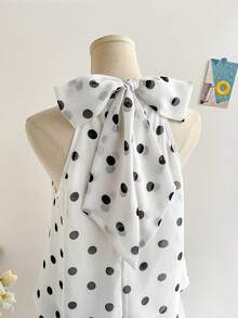 Soleia Women's Vacation Halter Tie Back Bow Blouse,Summer Top - Black and White - View 4