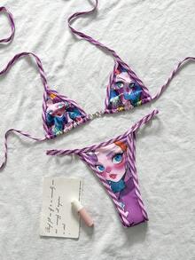 Swim Vcay 女士夏季沙滩印花露背系带性感比基尼泳装套装 - 彩色 - 查看 8