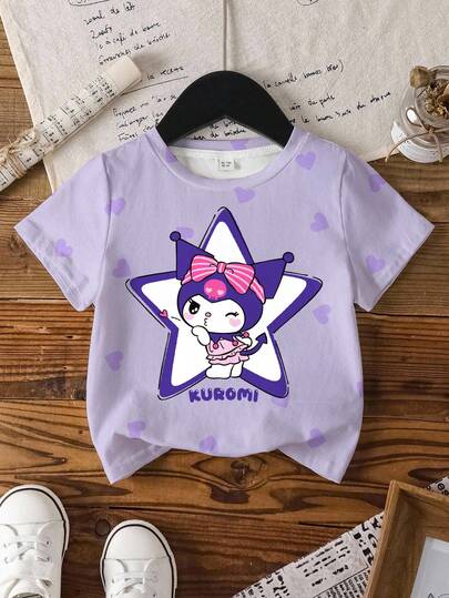 HELLO KITTY AND FRIENDS | SHEIN 女童休闲可爱卡通星星爱心印花短袖T恤，适合夏季日常穿着