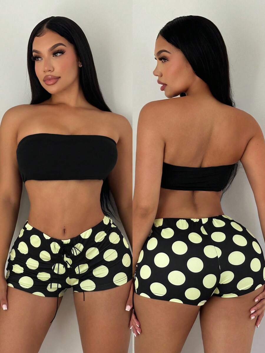 SHEIN SXY Pantalones cortos ajustados de cintura ultra baja con estampado de lunares estilo Y2K