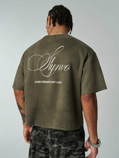ÉpureWay Men's Minimalist Printed Round Neck Short Sleeve T-Shirt Olive Green Graphic Tee Men Cropped T Shirt Men Men Oversized Graphic Tee Men's Oversized Crop Printed
