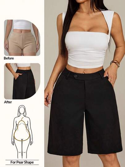 SHEIN PETITE Quần short Bermuda Modichic Casual Solid Slant Pocket